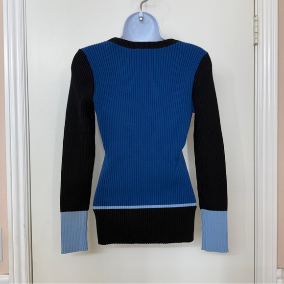 White House Black Market blue and black ribbed sweater Women's Size S - Picture 3 of 10
